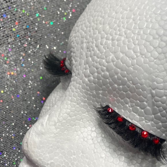 Fake Eyelashes Vampire Party Red Bling Rhinestone Vampy Goth Emo Egirl Falsies - Picture 4 of 13